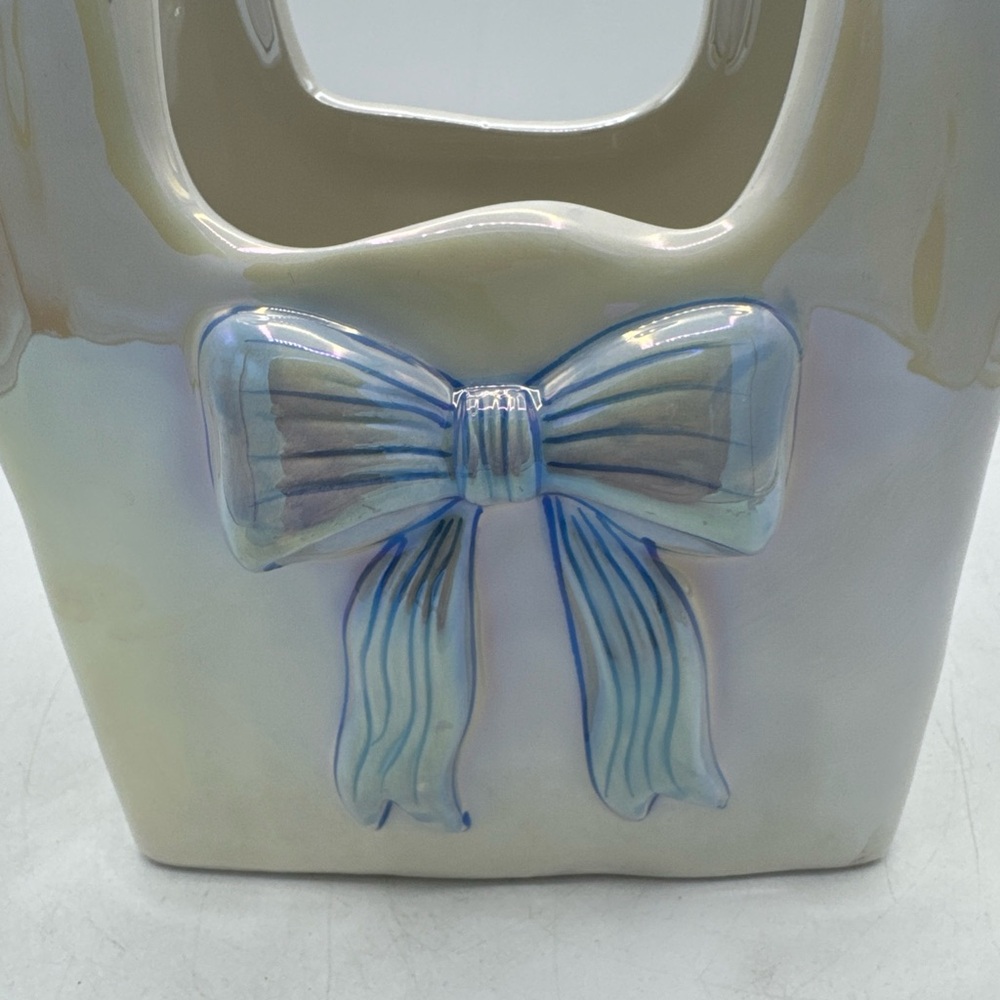 Target Bullseye’s Spring Iridescent Purse Vase With Blue Bow 6.5"H NEW 2025 - Picture 7 of 8